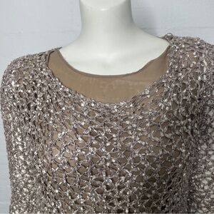 John Fashion Sweater Women's XL Brown Chiffon Uderlayers Open Knit Boho NEW